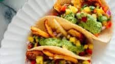 Halloumi Tacos with Pineapple Salsa & Aji Verde