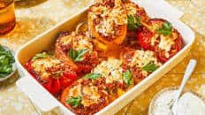 Vegetarian stuffed peppers with rice and feta