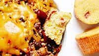 chunky vegetarian chili with cornbread muffins