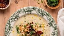 Creamy Celeriac Soup (with crispy bacon and breadcrumbs)