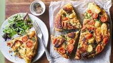 Halloumi, potato and spring greens frittata