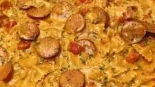 One Pot Cheesy Smoked Sausage with Bowtie Pasta