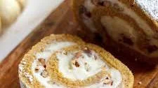 Pumpkin Swiss Roll with Maple Candied Pecans