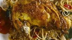 Spiced guinea fowl with chilli noodles