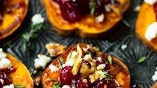 Sweet Potato Rounds with Cranberry, Feta and Hazelnuts