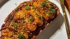 Air Fryer Peach Honey Toast with Almond Butter