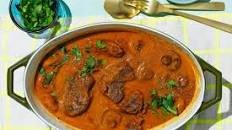 Beef cheek and whole mushroom stroganoff