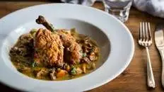 Braised guinea fowl with wild mushrooms