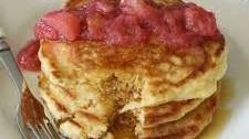 Buttermilk Cornmeal Pancakes with Rhubarb Compote