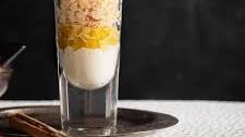 Chai granita on poached apples with heavenly mousse
