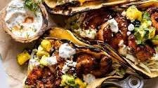 Chipotle BBQ Shrimp Tacos with Creamy Ranch Slaw.