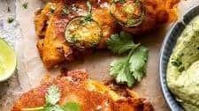 Crispy Cheese Chicken Tacos with Avocado Cilantro Sauce