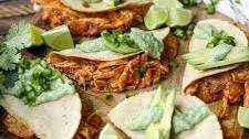 Crispy Chicken Tacos with Avocado Lime Crema