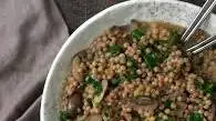 Israeli Couscous Risotto with Mushrooms and Spinach