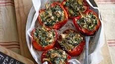 Roasted capsicums stuffed with silverbeet, feta and dill