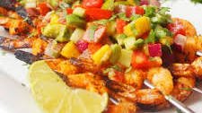 Shrimp Skewers with Avocado Mango Salsa