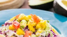 Shrimp Tacos with Coconut Coleslaw and Mango Salsa