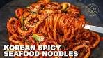 Spicy Garlic Seafood Noodles Stir-fry at Home