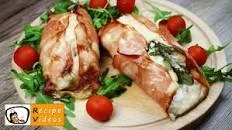 Stuffed chicken with feta cheese and rocket wrapped in ham