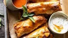 Baked Buffalo Chicken Egg Rolls with Cilantro Lime Ranch