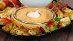 Cheese Fondue (with Garlic Croutons & Potato Wedges ...