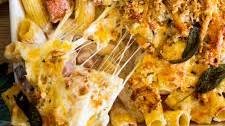 Cheesy leftover ham pasta bake