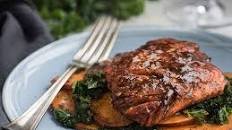 Coconut Sweet Potatoes with Creamy Kale and Salmon