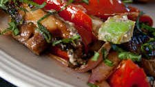 Great Grilled Smoky Vegetables with Avocado and Goat Cheese Crumbles