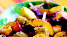Grilled Fruit Skewers with Spicy Maple Cumin Glaze