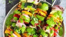 Grilled Veggie Kebabs with Chimichurri Sauce