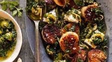 Herbed Garlic Butter Scallops with Lemony Feta Dressing.