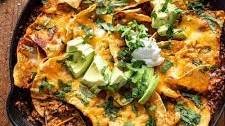 One Skillet Saucy Chicken Tortilla Enchilada Rice Bake