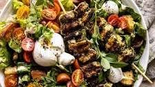 Pesto Chicken Caesar Salad with Tomatoes and Burrata