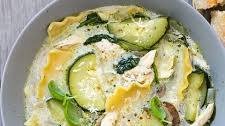 White Pesto Lasagna Soup with Chicken and Vegetables