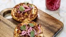 Air Fryer BBQ Chicken Bagel Pizzas