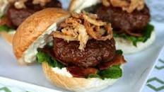 BBQ Bacon Sliders with Blue Cheese and Crispy Onions