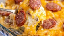 Easy Peasy Cheesy Hashbrown and Sausage Casserole