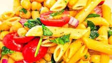 Zesty Spinach and Chickpea Pasta Salad with Lemon-Oregano Dressing