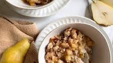 Apple Pear Cinnamon Oatmeal with Crunchy Walnut Topping