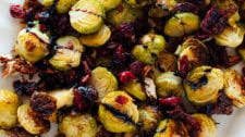 Balsamic Roasted Brussels Sprouts with Cranberries & Pecans