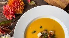 Butternut Squash Soup With Crispy Sage Leaves & Croutons