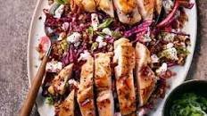 Cranberry-glazed chicken salad with feta, red cabbage & grains