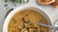 Creamy Roasted Cauliflower and Sweet Potato Soup with Herb Infused Oil