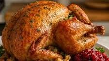 Juicy Roast Turkey with Savory Herb Stuffing & Homemade Cranberry Sauce for Thanksgiving