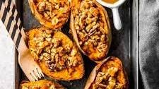 Maple Walnut Twice Baked Sweet Potato Skins