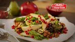 Pear pomegranate and blue cheese salad with candied walnuts