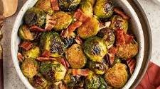 Roasted Brussels Sprouts with Bacon, Pecans & Maple Syrup