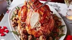 Turkey with maple butter, walnut-cranberry stuffing and juniper gravy