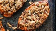 Twice Baked Sweet Potatoes with Pecan Streusel