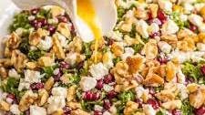 Winter kale salad with pomegranates and feta cheese